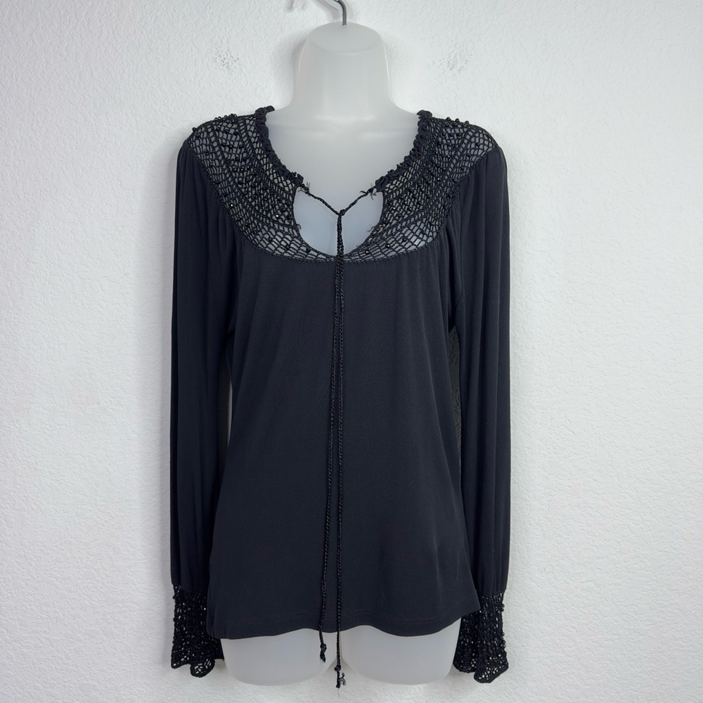 Lynn Ritchie Shirt Women S Black Silk Crochet Beaded Boho Whimsigoth Witch Fairy